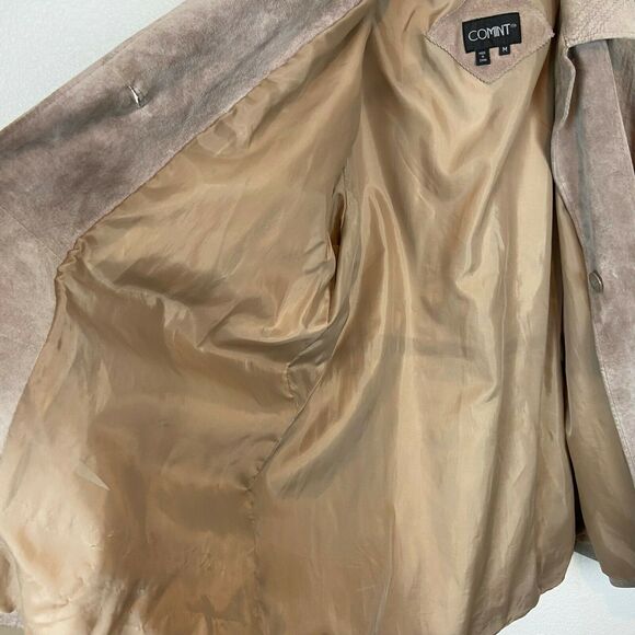 Suede Shirt Jacket Comint Women's Vintage 80s Tan Genuine Leather size M Retro - Picture 4 of 12